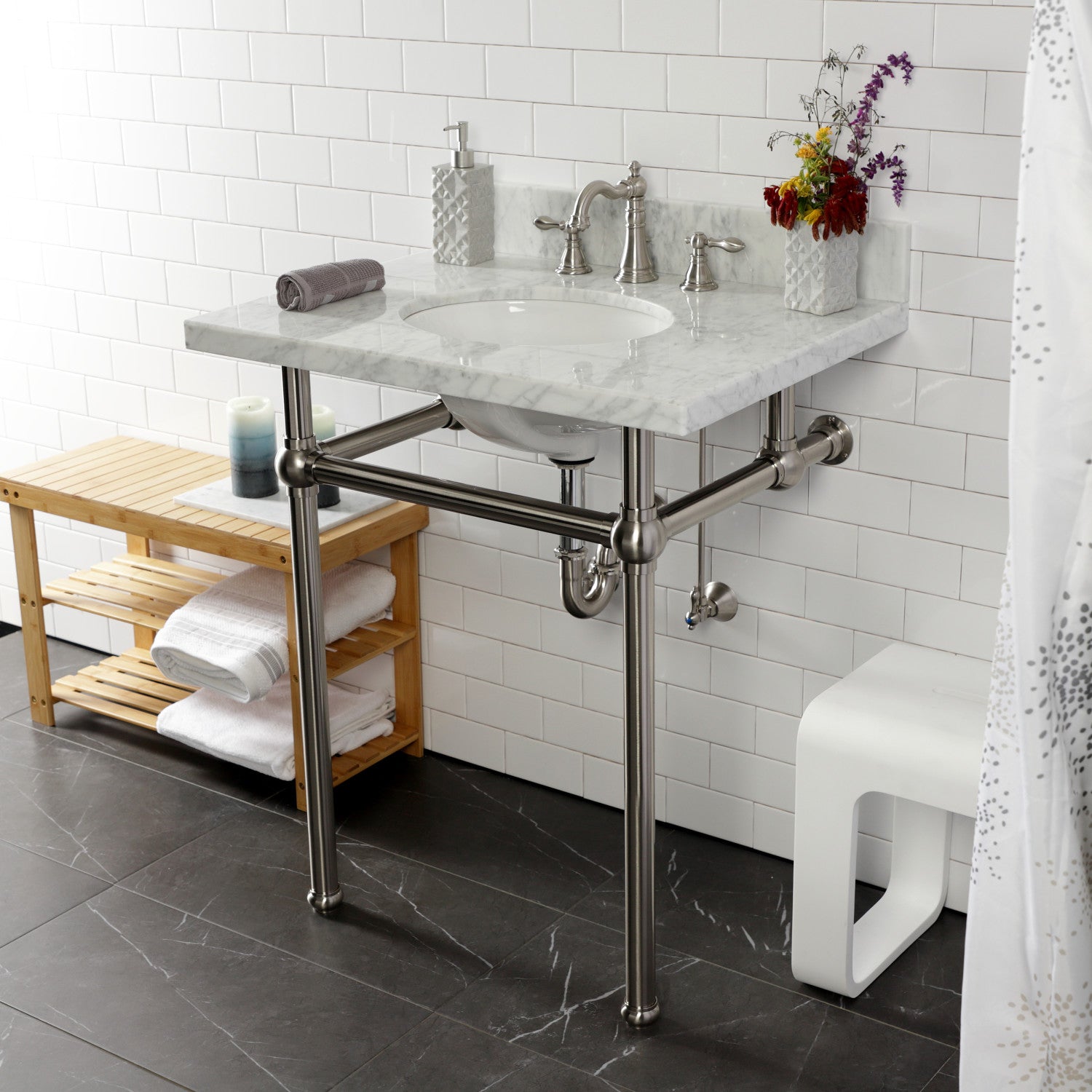 Kingston Heirloom FSC1978ACL - American Classic Two-Handle 3-Hole Deck Mount Widespread Bathroom Faucet with Pop-Up Drain, Brushed Nickel — thumbnail 3